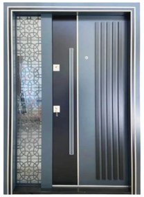 Usa metalica dubla de exterior cu izolatie si vizor Novo Doors NDS1000, Din compozit, 2 yale, Kit complet, Pentru case (Culoare: Nuc, Dimensiune: 140