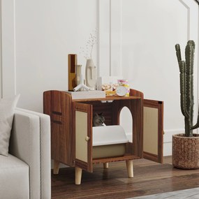 PawHut Mobilier nisip pentru pisici masă auxiliară cu uși cu covorașe din sisal pentru salon dormitor 55x43x59,6 cm Măsliniu | Aosom Romania