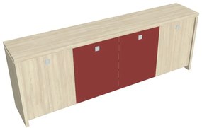 Dulap mic Verno 248 x 46 x 90 cm, uși combinate, salcâm / roșu