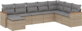 vidaXL Set canapele de grădină, 8 piese, cu perne, bej, poliratan