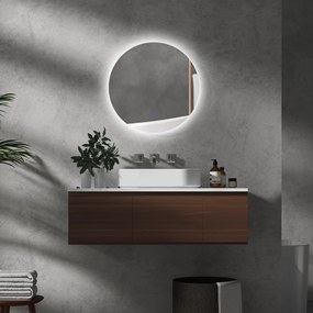 kleankin Oglindă rotundă luminoasă cu LED pentru baie Ø 60 cm pe perete cu iluminare comutator tactil sistem antiaburire 29 W argintiu | Aosom Romania