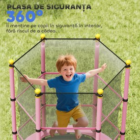 HOMCOM Trambolină Elastică pentru Copii 3-10 Ani cu Plasă de Siguranță și Țevi Capitonate, Ø140x190 cm, Roz | Aosom Romania