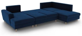 Colțar albastru extensibil, cu spațiu de depozitare cu tapițerie din catifea (cu colț pe partea dreaptă-în formă de "U") Kyoto – Cosmopolitan Design