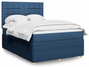 vidaXL Pat box spring cu saltea, albastru, 140x200 cm, textil