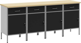 vidaXL Dulap de lucru cu sertar 4 pcs Negru și Gri 200 x 55 x 85 cm