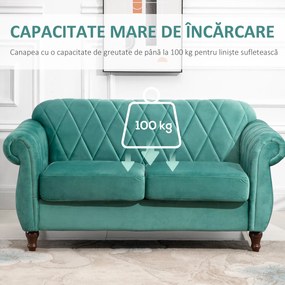 Canapea 2 locuri HOMCOM captusita invelita spuma de cauciuc picioare din lemn verde| Aosom RO | Aosom Romania