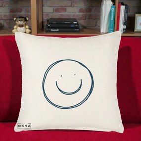 Perna Decorativa Smile Desen Minimalist, 40x40 cm, Crem Reliefat, Husa Detasabila, Perna Inclusa, BEKZ®