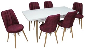 Set masă extensibilă Albă cu 6 scaune Apollo Bordo