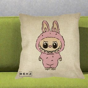 Perna Personalizata Labubu Mov Pastel, 40x40 cm, Crem, Husa Detasabila, Perna Inclusa, BEKZ®