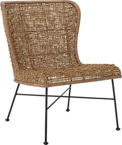 Fotoliu din rattan natural și metal, natur, cu cadru metalic negru, 69x59,5x81,5 cm, „Somme"