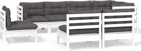vidaXL Set mobilier de grădină cu perne, 8 piese, alb, lemn masiv pin