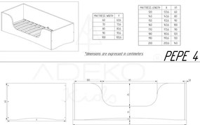 Pat din lemn de pin pentru copii Adeko Pepe Dan, 90 x 200 cm