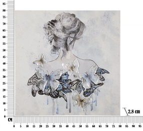 Tablou decorativ multicolor din lemn de Pin si panza, 80x2,8x80 cm, Woman-A Mauro Ferretti