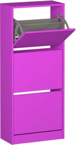 Pantofar Adore Compact Plus, 12 Perechi, 3 Compartimente, Alb - Stejar - Mov, 51x119x26 cm