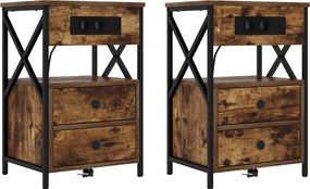 vidaXL Dulap de noapte cu sertar 2 pcs Stejar fumuriu 40 x 31 x 60 cm