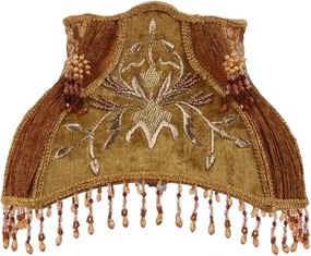 Abajur din mătase și organza, maro, formă dreptunghiulară, ornamente brodate cu mărgele și franjuri, 30 x 25 x 20 cm, „Lancret”