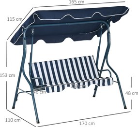 Outsunny Balansoar de Grădină 3 Locuri Acoperiș impermeabil Înclinare reglabilă Perne Șezut Spătar Albastru alb în dungi | Aosom Romania