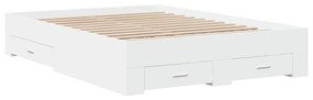 3280405 vidaXL Cadru de pat cu sertare, alb, 135x190 cm, lemn prelucrat