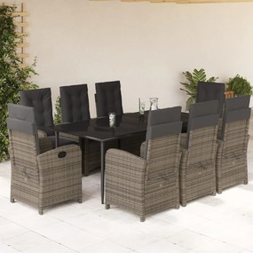 vidaXL Set mobilier grădină cu perne, 9 piese, gri, poliratan