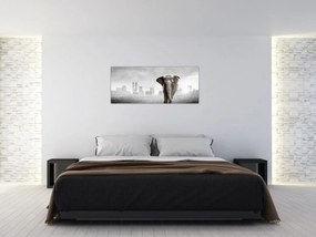 Tablou - Elefanți în oraș, versiunea alb-negru (120x50 cm)