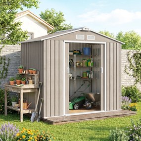 Outsunny Magazie Grădină Metalică cu Orificii de Ventilație și Ușă Culisantă Dublă pentru Grădinarit și DIY, 213x130x185 cm, Maro | Aosom Romania