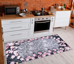 ANDRE 28170 covor lavabil Flori anti-alunecare - gri / roz