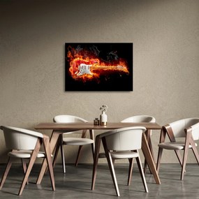 Tablou pe sticlă - Gtara în flăcări (70x50 cm)