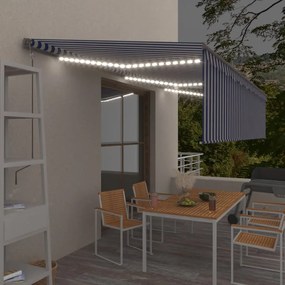 vidaXL Copertină automată cu stor&amp;LED&amp;senzor vânt, albastru/alb, 6x3 m