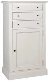 Comoda alba, din lemn de pin, cu 3 sertare si usa, aspect vintage, Country