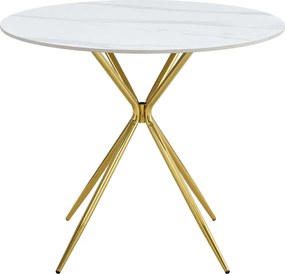Masă de bucătărie, marmură albă/gold crom aurie, diametru 90 cm, MEKNER