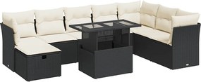vidaXL Set mobilier de grădină cu perne, 9 piese, negru, poliratan