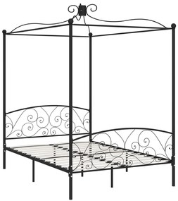 Cadru de pat cu baldachin, negru, 120 x 200 cm, metal Negru, 120 x 200 cm