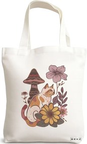 Sacosa de Panza pentru Cumparaturi, Geanta Tote Colorful Mushrooms 8, 38x34.5 cm, Alba, BEKZ®