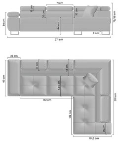 Coltar cu functie de dormit Annabelle stânga - grafit welwet latwoczyszczacy Letto 99