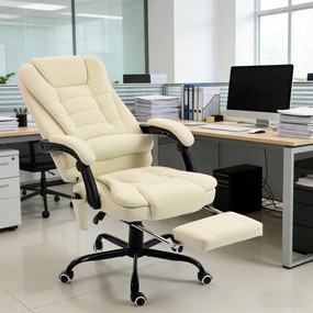 Vinsetto Fotoliu de birou cu masaj, scaun de birou cu înălțime reglabilă, spătar înclinat și telecomandă cu fir, bej | Aosom Romania