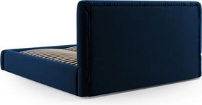 Pat tapitat cu tablie si lada depozitare, Colonel, Cosmopolitan Design, 160x200 cm, catifea, albastru royal