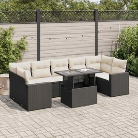 3326277 vidaXL Set mobilier de grădină cu perne, 8 piese, negru, poliratan