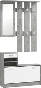 HOMCOM Mobilier Hol, 3 piese, cu Raft pentru Haine, Oglindă, 6 Cârlige, 2 Rafturi și Sertare, 90x24x177 cm, Gri | Aosom Romania