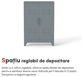 Dulapior Multifunctional cu 2 Usi Stil Industrial, Dulapior Metalic pentru Casa si Garaj - Gri, 75x33x110cm HOMCOM | Aosom RO