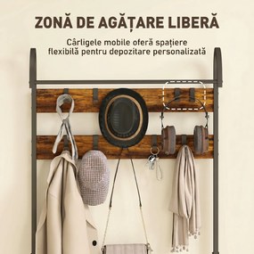 HOMCOM Suport de Haine de Intrare cu Bară, 10 Cârlige Mobile, Bancă și Raft pentru Încălțăminte, Mobilier în Pal și Metal, Design Industrial, 80x40x182 cm, Maro și Negru | Aosom Romania