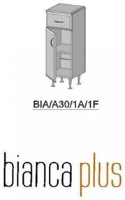 Dulap jos Bianca Plus 30 cu 1 ușă, 1 sertar, alb lucios, dreapta