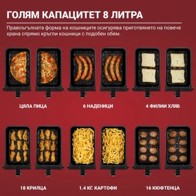 Friteuza dubla cu aer cald 8in1 Instant Pot Vortex DUAL INAFB91-BK, 1850 W, 8 l, 205°C, EvenCrisp, Gatit sincronizat, Control tactil, Negru/Otel inoxidabil