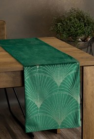 Traversa pentru masa centrală din catifea cu imprimeu verde lucios Lățime: 35 cm | Lungime: 220 cm