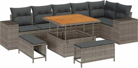 vidaXL Set de canapele pentru grădină cu pernă 9 pcs Gri poliratan