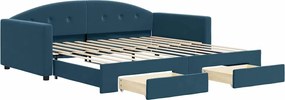 vidaXL Pat de zi cu extensie și sertare, albastru, 100x200 cm, catifea