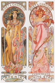 Reproducere Moët & Chandon Champagne (Beautiful Pair of Art Nouveau Lady, Advertisement) - Alfons / Alphonse Mucha, (26.7 x 40 cm)