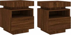 vidaXL Noptiere cu lumini LED, 2 buc., stejar maro, 40x39x48,5 cm