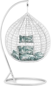 Scaun suspendat alb KOKON cu suport, perna verde-alb