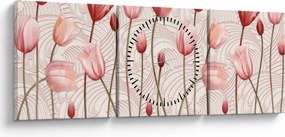 Tablou - Lalele roz (cu ceas) (90x30 cm)
