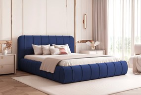 Pat Stripe 140 x 200 Cm, Lada depozitare, Tapiterie Catifea Albastra